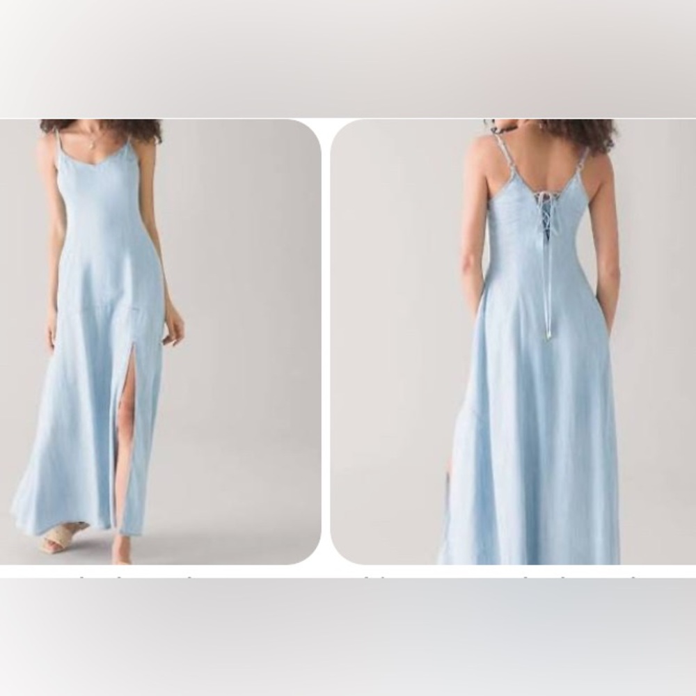 White House Black Market Jean Dress slit with Lace up back summer lovely size m